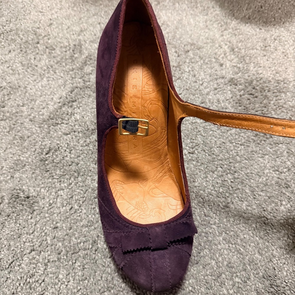 Chie Mihara Purple Suede Mary Jane Pumps Bow Block Heel Made in‎ Spain Size 37 - Picture 10 of 10